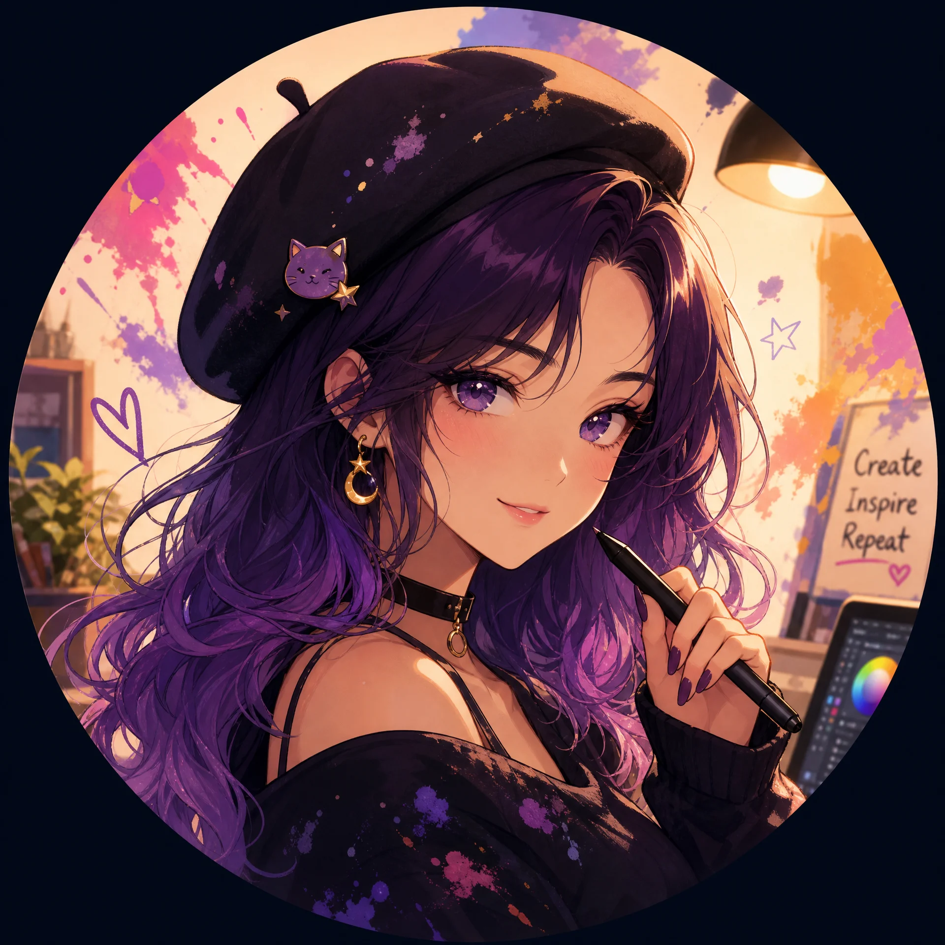 画师星绘头像 - 紫发贝雷帽少女